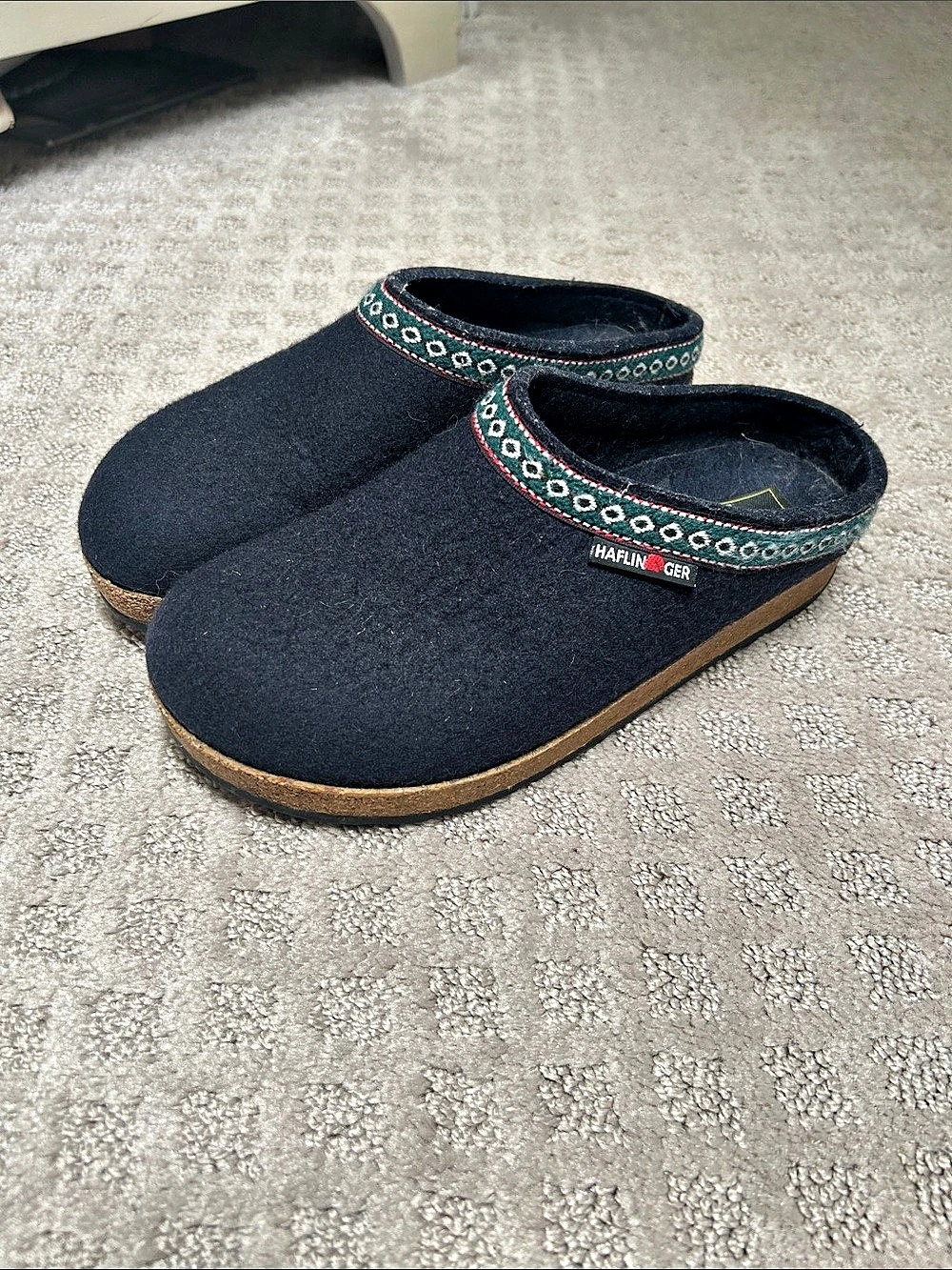 Haflinger Wool-Look Clog Slippers in Dark Navy & Brown